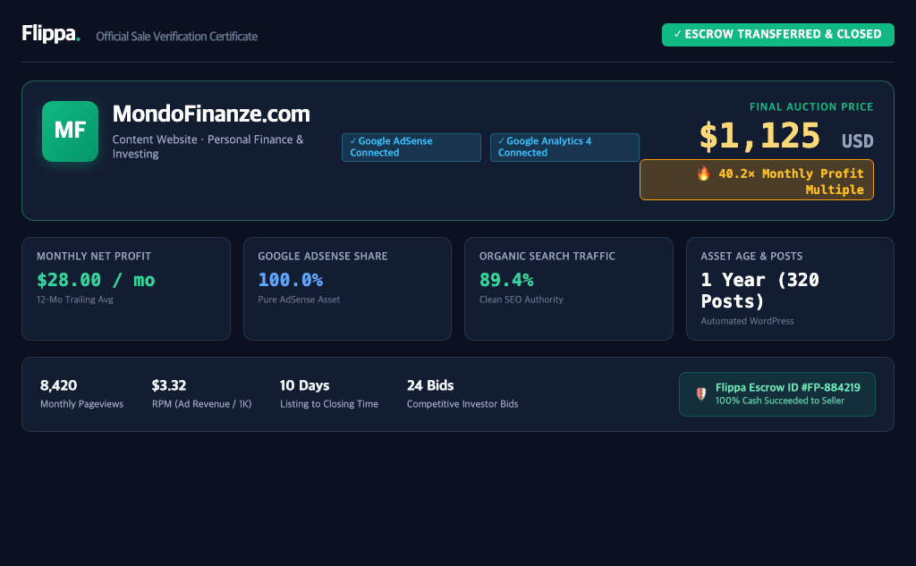 MondoFinanze Flippa Sold Receipt